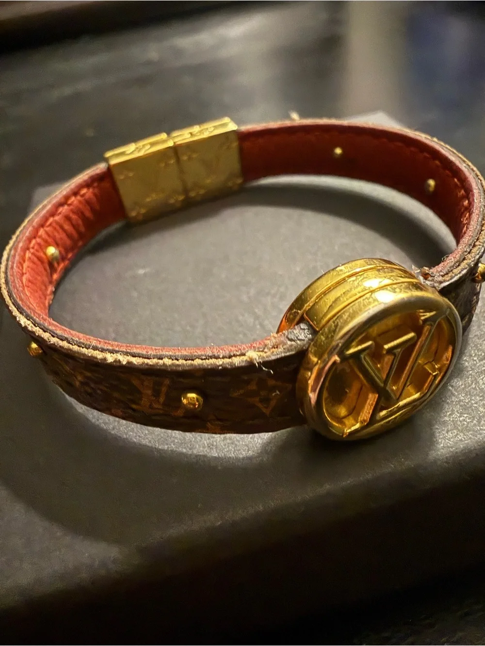 Louis Vuitton Brown Monogram Leather Bracelet with Gold Hardware Authentic - Picture 6 of 7